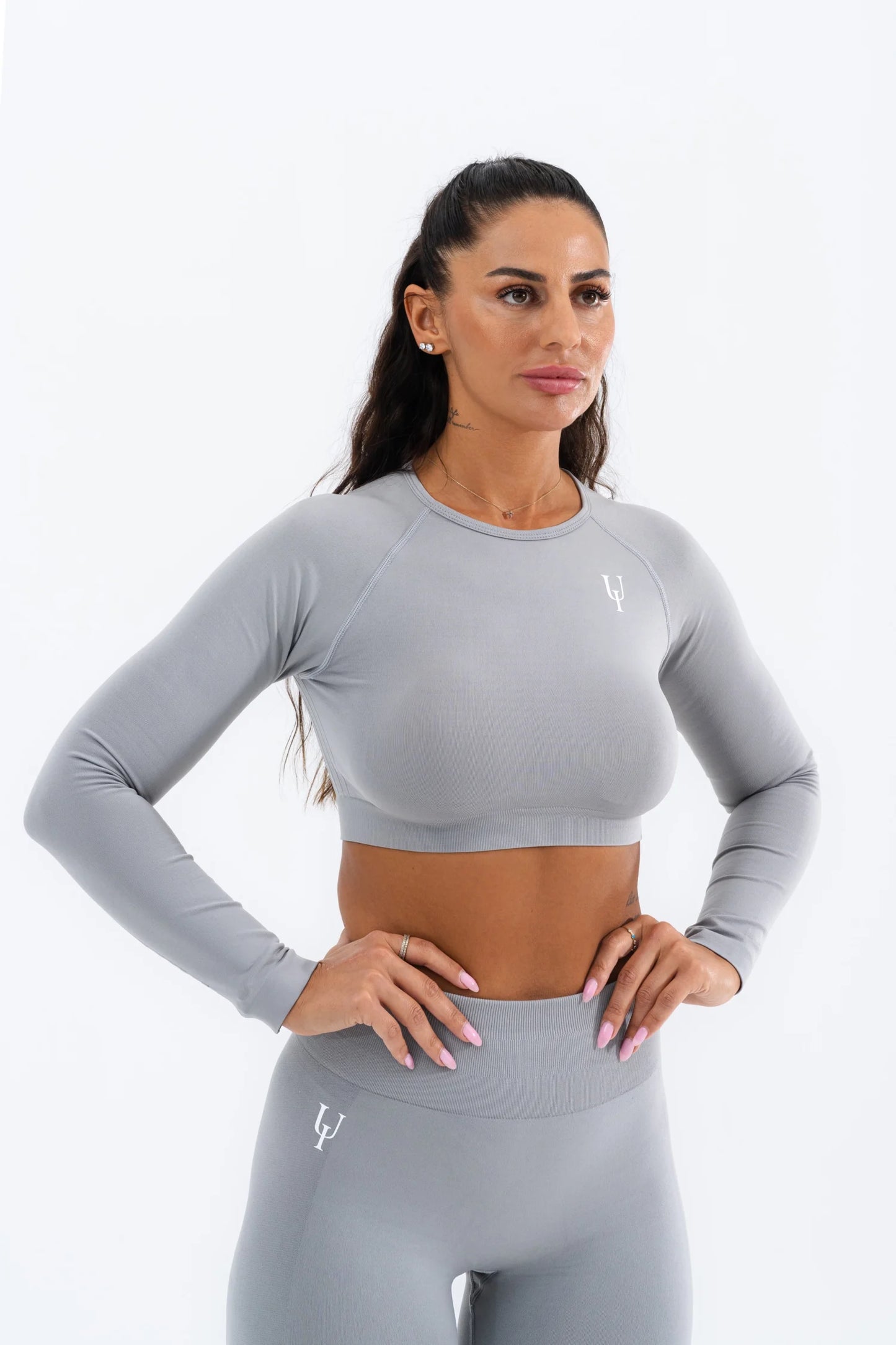 Zenith Long Sleeve Crop Top Gray