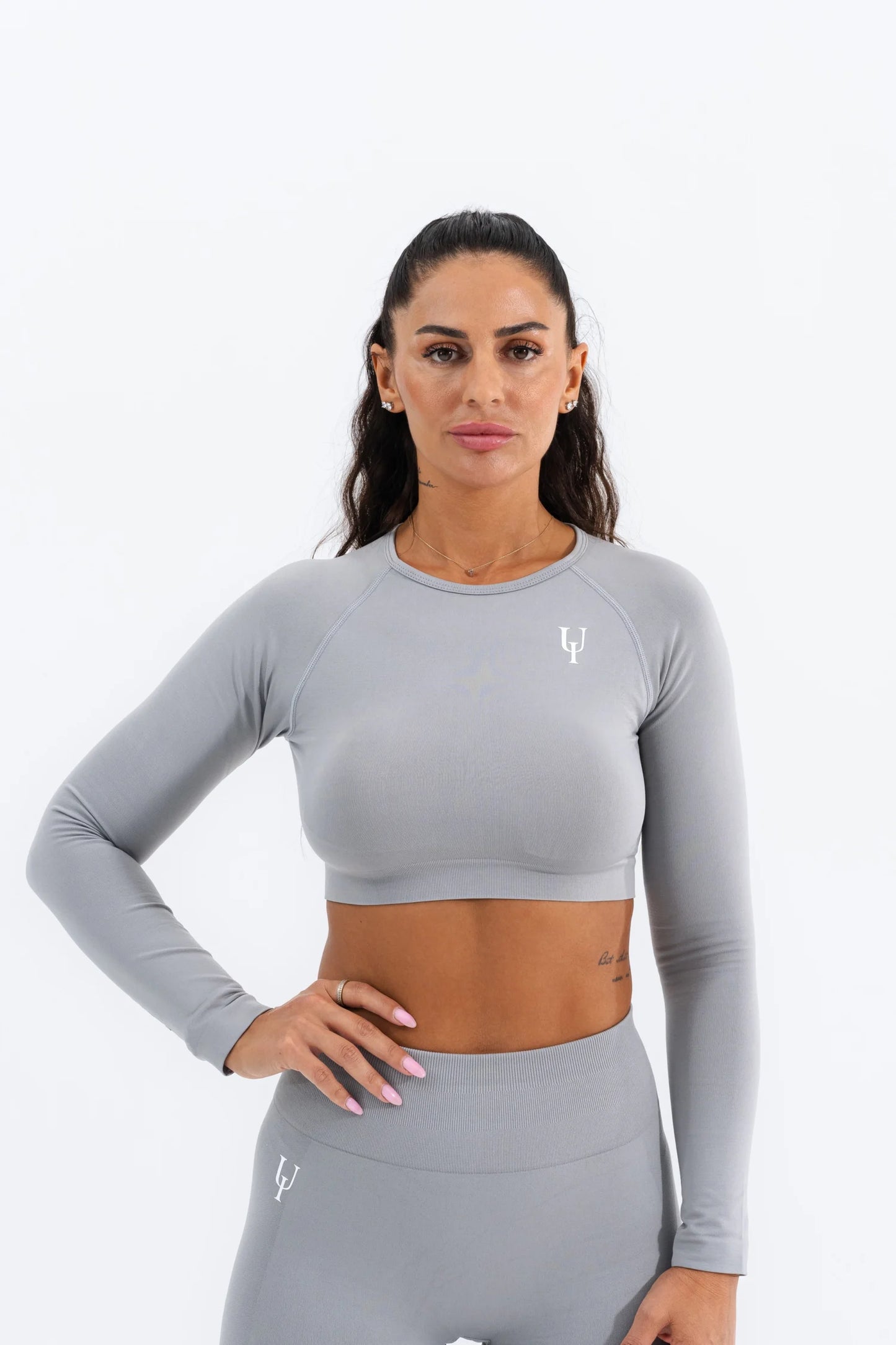 Zenith Long Sleeve Crop Top Gray