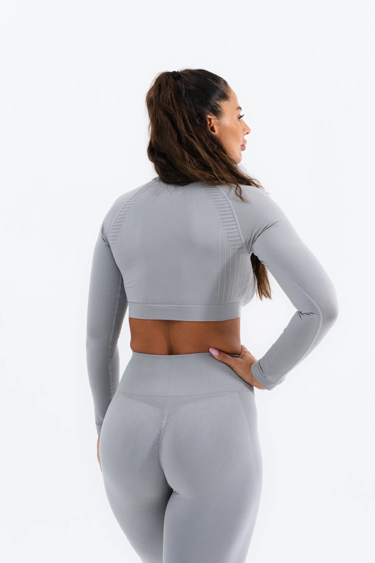 Zenith Long Sleeve Crop Top Gray