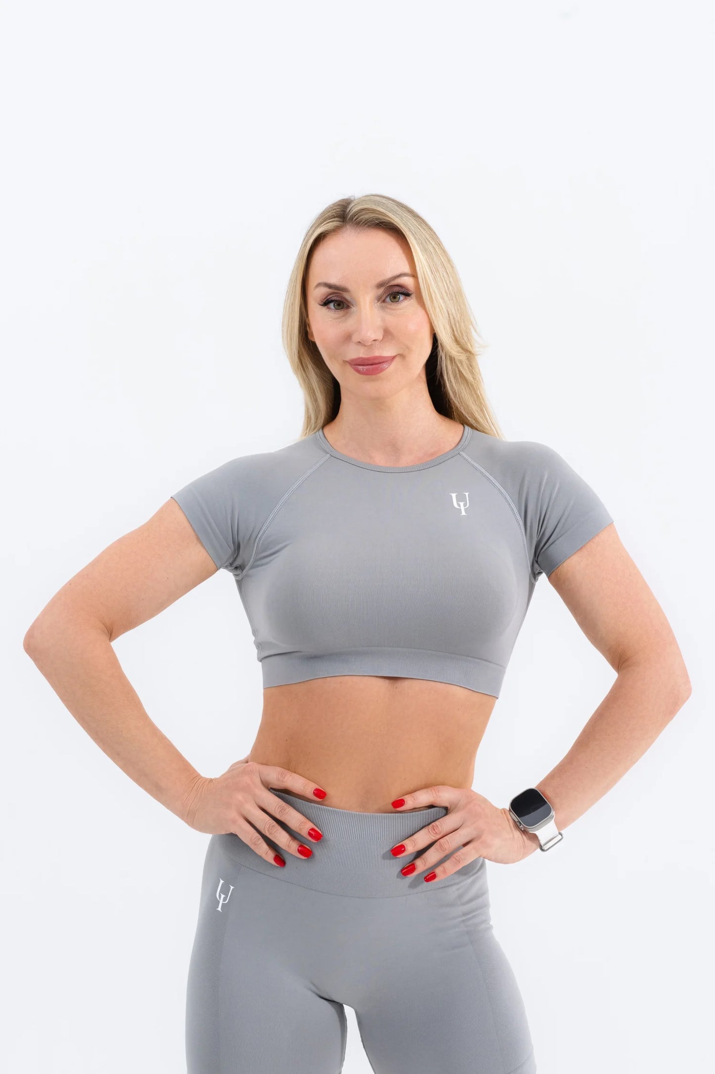 Zenith Short Sleeve Crop Top Gray