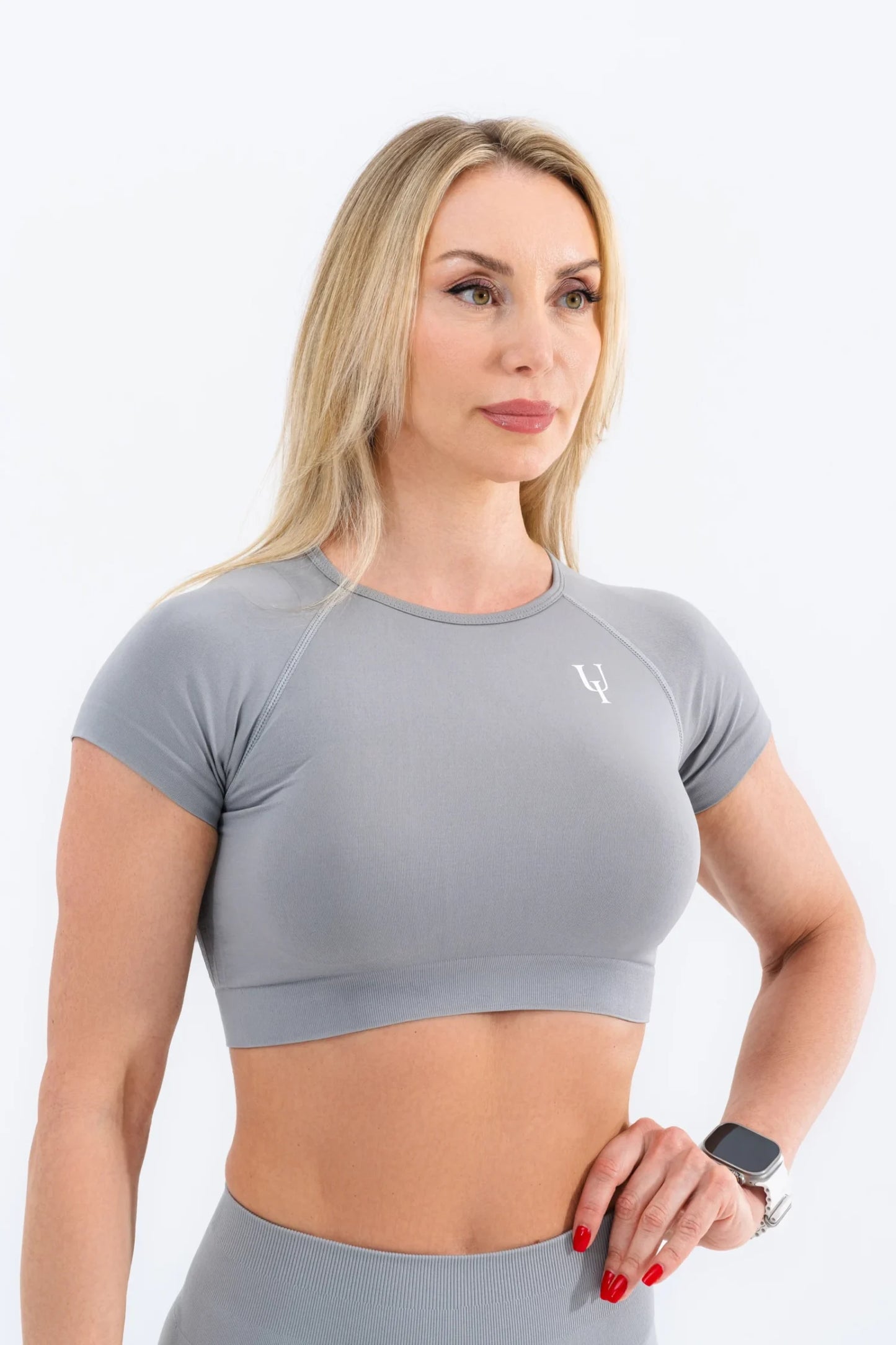 Zenith Short Sleeve Crop Top Gray