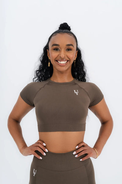 Zenith Short Sleeve Crop Top Brown